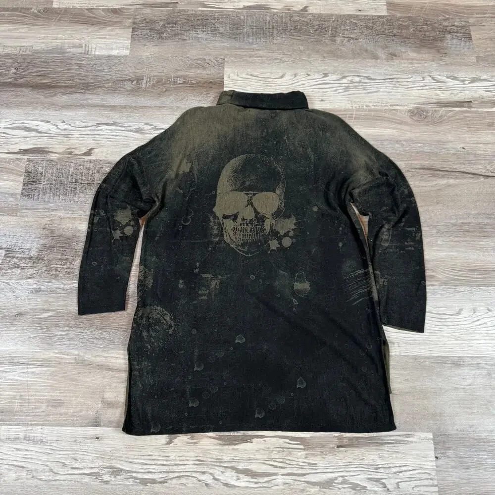 Skull Cashmere Olive Distressed Turtleneck Skull Sweater Size XS